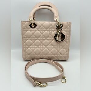 Chiristian Dior Lady dior Medium 2way Hand Shoulder Bag Leather Blush pink